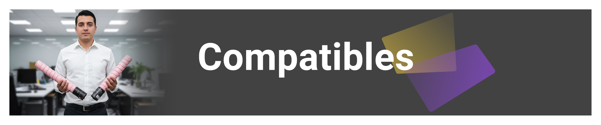 Banner promocional de productos compatibles y genéricos